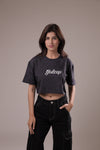 GOLEAP Original Embroidered Cropped T-Shirt (Charcoal Floral)